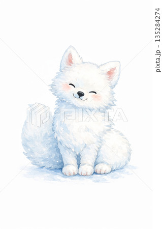 水彩画風のかわいいホッキョクギツネのイラスト素材 135284274