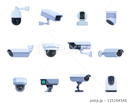 Cartoon outdoor video cameras. Privacy safety systems, cctv for road, traffic, streets, mall and office. Protection video system, control and monitoring, sapid vector set Cartoon outdoor video cameras. Privacy safety systems, cctv for road, traffic, streets, mall and office. Protection video system, control and monitoring, sapid vector set 135284348