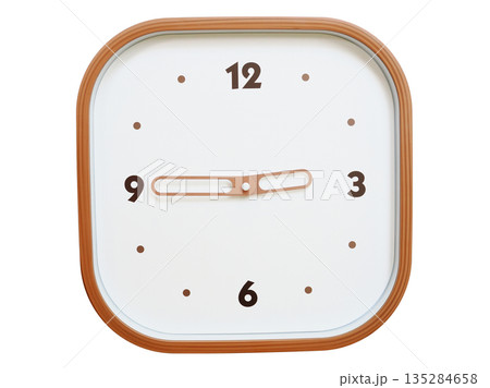 Minimalist wooden square wall clock isolated on white background showing 02:45 or 14:45 Minimalist wooden square wall clock isolated on white background showing 02:45 or 14:45 135284658