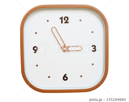 Minimalist wooden square wall clock isolated on white background showing 02:55 or 14:55 Minimalist wooden square wall clock isolated on white background showing 02:55 or 14:55 135284660