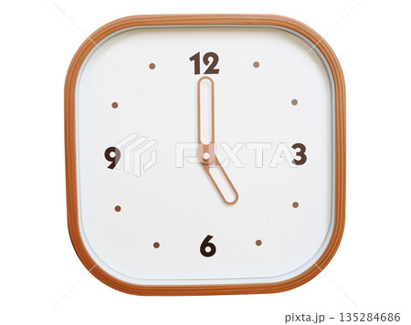 Minimalist wooden square wall clock isolated on white background showing 05:00 or 17:00 Minimalist wooden square wall clock isolated on white background showing 05:00 or 17:00 135284686