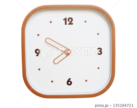 Minimalist wooden square wall clock isolated on white background showing 07:50 or 19:50 Minimalist wooden square wall clock isolated on white background showing 07:50 or 19:50 135284721