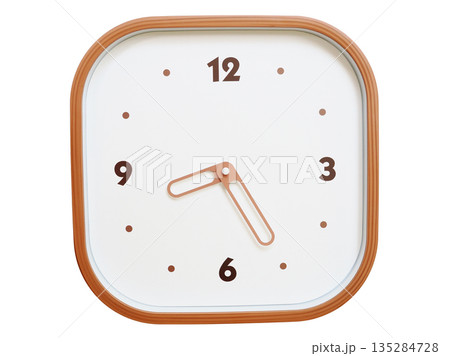 Minimalist wooden square wall clock isolated on white background showing 08:25 or 20:25 Minimalist wooden square wall clock isolated on white background showing 08:25 or 20:25 135284728