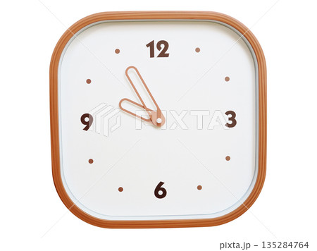 Minimalist wooden square wall clock isolated on white background showing 09:55 or 21:55 Minimalist wooden square wall clock isolated on white background showing 09:55 or 21:55 135284764