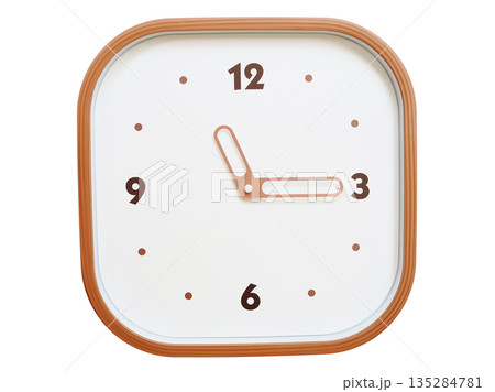 Minimalist wooden square wall clock isolated on white background showing 11:15 or 23:15 Minimalist wooden square wall clock isolated on white background showing 11:15 or 23:15 135284781