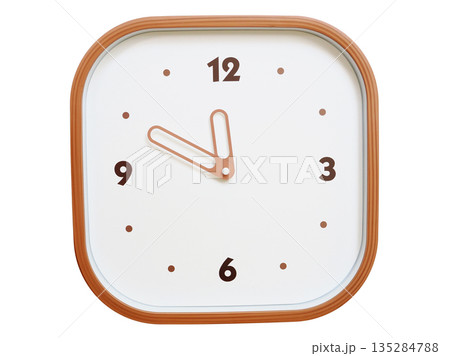 Minimalist wooden square wall clock isolated on white background showing 11:50 or 23:50 Minimalist wooden square wall clock isolated on white background showing 11:50 or 23:50 135284788