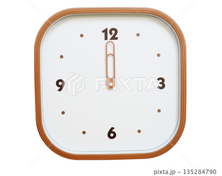 Minimalist wooden square wall clock isolated on white background showing 00:00 or 12:00 Minimalist wooden square wall clock isolated on white background showing 00:00 or 12:00 135284790