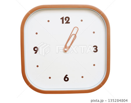 Minimalist wooden square wall clock isolated on white background showing 01:05 or 13:05 Minimalist wooden square wall clock isolated on white background showing 01:05 or 13:05 135284804