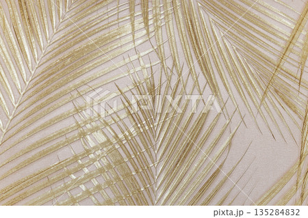 Golden Palm Leaf Tapestry Fabric Texture Background Golden Palm Leaf Tapestry Fabric Texture Background 135284832