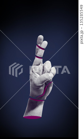 Conceptual design of segmented crossed fingers hand with magenta highlights Conceptual design of segmented crossed fingers hand with magenta highlights 135285549