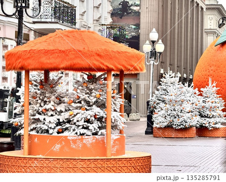 Russia, Moscow, Old Arbat December 6, 2025 New Year's decoration of Winter Street in Moscow 135285791