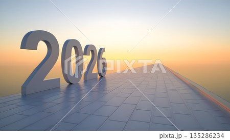 Creative Concept of Future in 2026 on Horizon at Sunrise 135286234