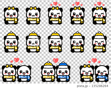 Doodle illustration material set of cute winter clothes panda sitting Doodle illustration material set of cute winter clothes panda sitting 135286264