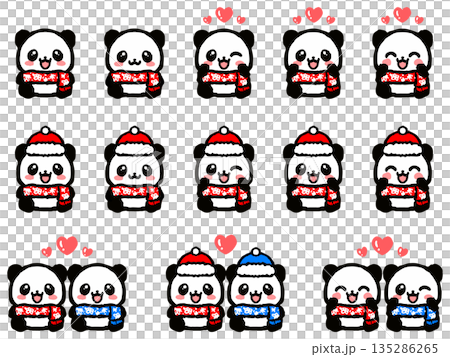 可愛的熊貓冬裝坐姿塗鴉插畫 2 135286265