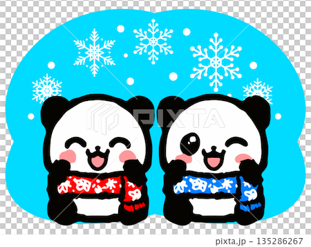 Doodle illustration of a sitting winter clothes panda Doodle illustration of a sitting winter clothes panda 135286267