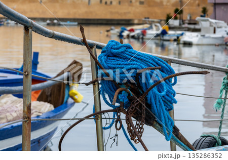 Boats in a harbor, Biterte, Tunisia 135286352