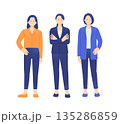 自信と実力に満ちた女性リーダー。バリバリ働く有能な女性の全身ベクターイラスト素材。 135286859