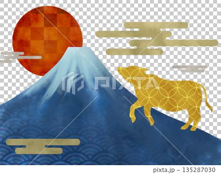 牛のおめでたい和風のお正月イラスト 135287030