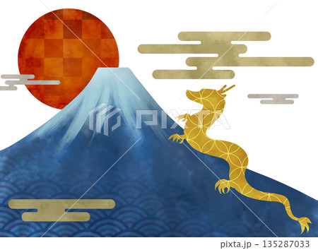 龍のおめでたい和風のお正月イラスト 龍のおめでたい和風のお正月イラスト 135287033