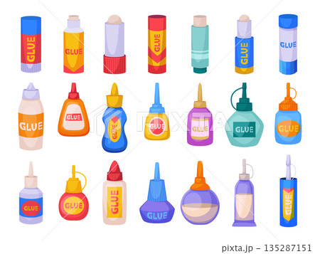 Glue in stick. Stationary office tools for crafting exact vector plastic tubes for glue 135287151