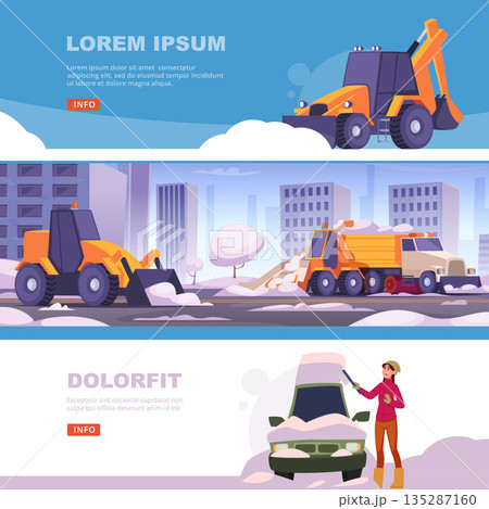 Snow removal equipment. urban snow time vehicles removing snow hills 135287160