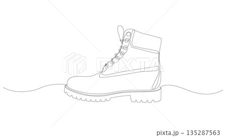 Continuous one line drawing of work boot footwear 135287563