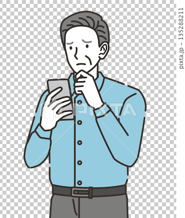 スマートフォンを見ながら考え込む高齢者 スマートフォンを見ながら考え込む高齢者 135288211
