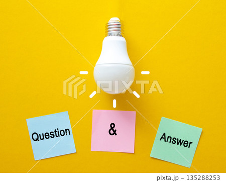 Light bulb illuminating question and answer sticky notes, symbolizing problem solving and new ideas 135288253