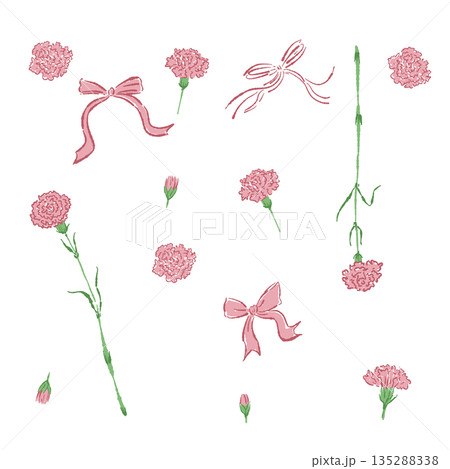 母の日のカーネーションの手書き風カラーイラスト素材 135288338