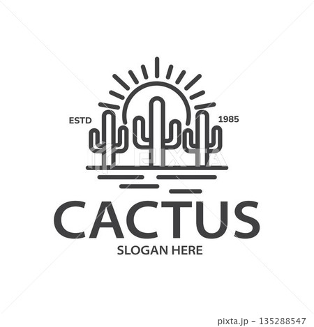 Desert Cactus and Sun Line Art Logo Desert Cactus and Sun Line Art Logo 135288547