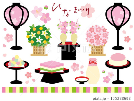 ひな祭り 雛飾りの道具イラストセット ひな祭り 雛飾りの道具イラストセット 135288698