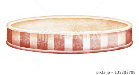 Watercolor illustration of a circus podium stage, empty arena scene, cartoon style with red and beige colors. Hand drawn platform and pedestal. 135288789