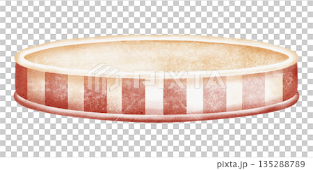 Watercolor illustration of a circus podium stage, empty arena scene, cartoon style with red and beige colors. Hand drawn platform and pedestal. 135288789