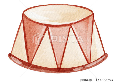 Illustration of a podium and platform in red and beige, cartoon style. Watercolor drawing pedestal, stage, circle, arena, stand, base, hand drawn element. 135288793