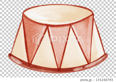 Illustration of a podium and platform in red and beige, cartoon style. Watercolor drawing pedestal, stage, circle, arena, stand, base, hand drawn element. 135288793