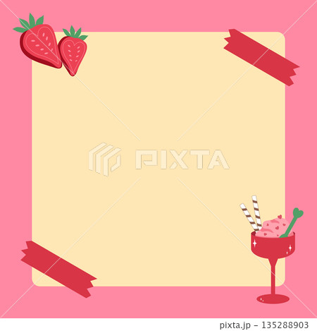 Valentine's Day Note Paper Template with Ice Cream and Heart Strawberries 135288903