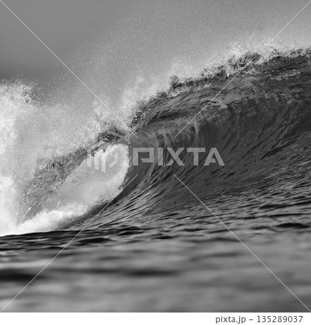 Close Perspective Revealing Textured Spray And Foam On Powerful Wave Close Perspective Revealing Textured Spray And Foam On Powerful Wave 135289037