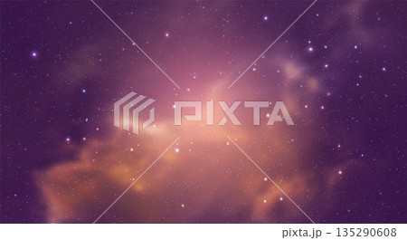 Dreamy Purple Pink Orange Galaxy Space Background with Glowing Stars and Nebula Clouds 135290608