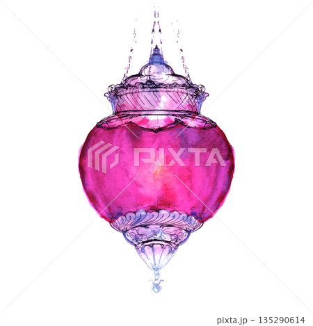 Watercolor vector illustration of Ramadan lantern with soft colorful shades, 135290614