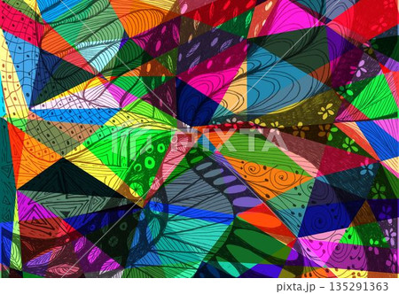 Watercolor hand drawing and geometric digital Watercolor hand drawing and geometric digital 135291363