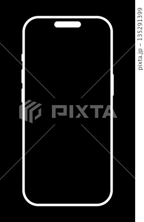 Smartphone frame. Gadget symbol. Sign for website design, mobile app. Device front view template. Blank smart phone screen pattern. Mobile phone white icon isolated on a black background. 135291399