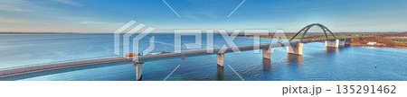Fehmarnbelt bridge aerial view with turquoise Baltic Sea 135291462