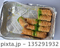 Baklava Rolls in Aluminum Tray: A Sweet Taste of Middle Eastern Delight 135291932