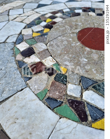 An real ancient mosaic of the floor of the Church of the Tithes in Kyiv, Ukraine 135291944