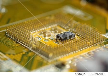 Computer microcircuit with electronic components, chips, resistors, connections 135292010