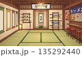 日本の伝統的な忍者の武器やラーメン屋の暖簾がある和風の隠れ家の室内 135292440