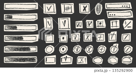 Doodle tick symbols with pencil drawn crosses...のイラスト素材 [135292900] - PIXTA