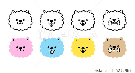 dog vector face Poodle Chow Chows bone cartoon character icon funny happy smile puppy pet doodle symbol illustration isolated design 135292963