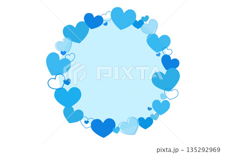 水色の色々なハートの丸型フレーム水色背景ベクターイラスト素材 135292969