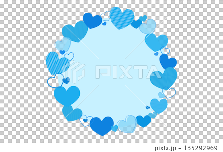 水色の色々なハートの丸型フレーム水色背景ベクターイラスト素材 135292969